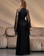 Back view black bridal robe lace