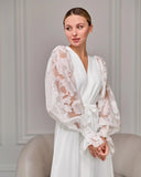 Ivory Puff Organza Sleeve Bridal Robe – Full Length Styling View | Belle Bonjour UAE