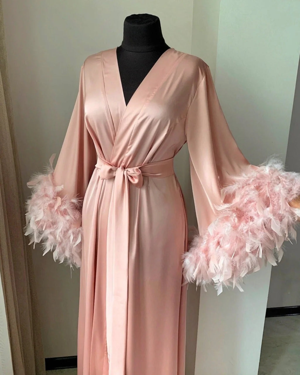 Pink feather bridal robe