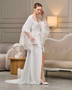 Luxury lace bridal robe with train – Made to Order