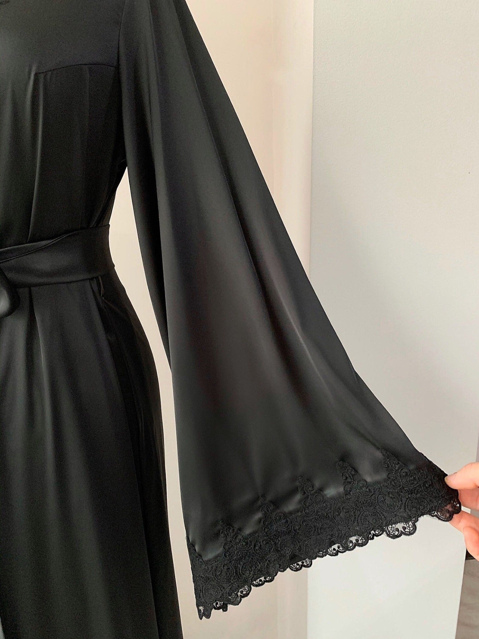 Black lace maxi robe styling
