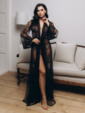 Black sheer lace boudoir robe