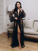 Black sheer lace boudoir robe