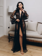 Black sheer lace boudoir robe