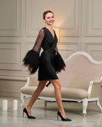 Feather bridal robe with ostrich feather sleeves Black – Made to Order