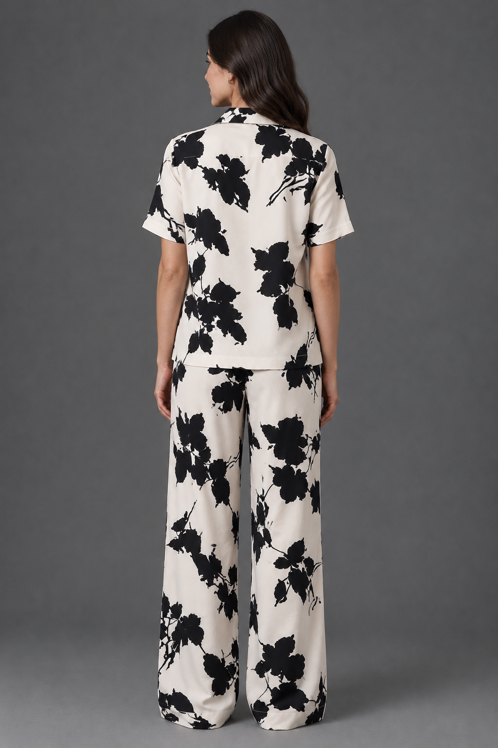 Abstract Print Pajama Set BM-1762 · Ivory & Black — back view | Belle Bonjour UAE