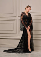 Black lace robe front