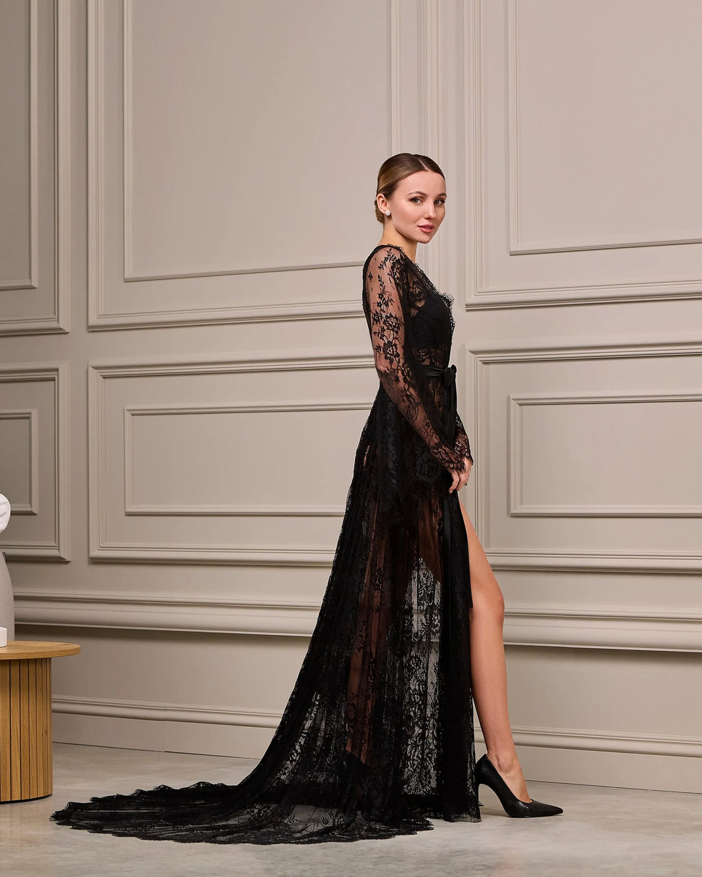 Black lace robe back