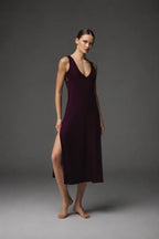 Lace-Back Satin Nightgown BM-1760 · Damson — deep plum lace back | Belle Bonjour UAE