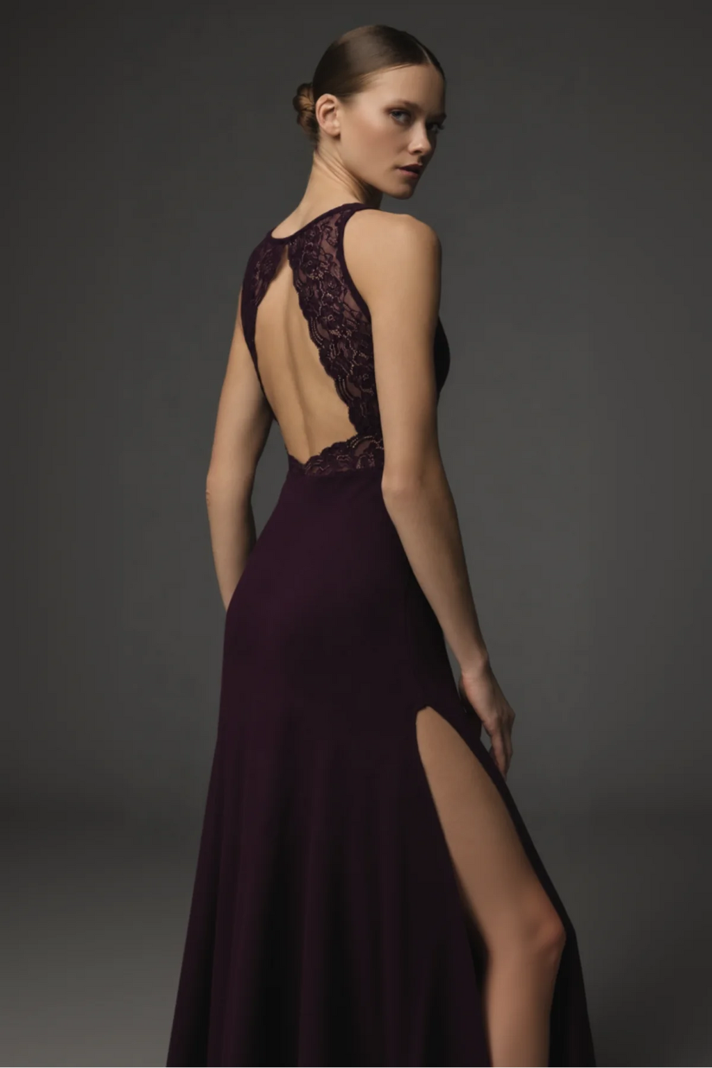 Lace-Back Satin Nightgown BM-1760 · Navy — lace open back | Belle Bonjour UAE