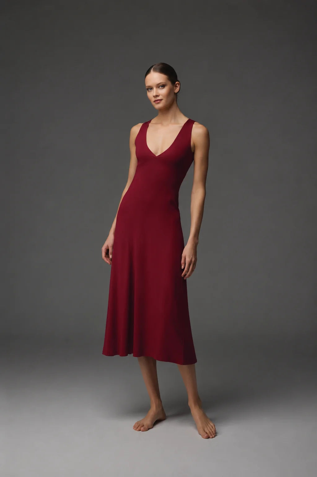 Lace-Back Satin Nightgown BM-1760 · Red — bold side slit | Belle Bonjour UAE