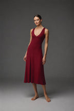 Lace-Back Satin Nightgown BM-1760 · Red — bold side slit | Belle Bonjour UAE