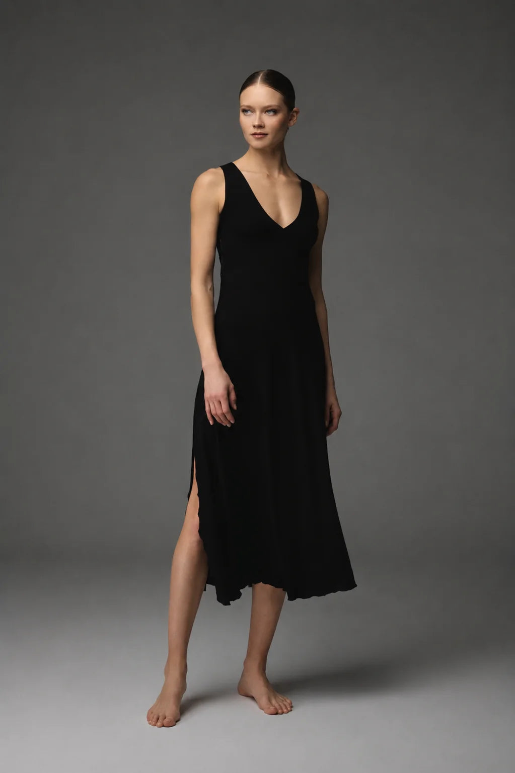 Lace-Back Satin Nightgown BM-1760 – Satin Drape and Side Slit | Belle Bonjour UAE