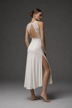 Lace-Back Satin Nightgown BM-1760 · White — bridal-ready romantic | Belle Bonjour UAE