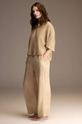 Beige Tencel knit lounge set shown from the back — Belle Bonjour BM-1912