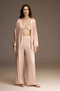 Powder pink lace-trim satin cami shown in detail — Belle Bonjour BM-1914