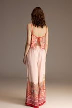 Blush cami and printed wide-leg trousers from the BM-1945 three-piece set — Belle Bonjour