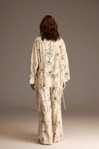 Ivory floral print robe set shown from the front with black cami — Belle Bonjour BM-1954