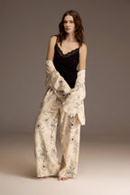 Back view of the ivory jacquard robe and trousers — Belle Bonjour BM-1954