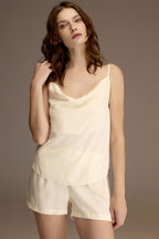 Back view of the white satin cami with embroidered panel — Belle Bonjour BM-1958