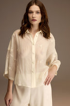 White satin pajama shirt and trousers from the BM-1958 bridal trousseau — Belle Bonjour