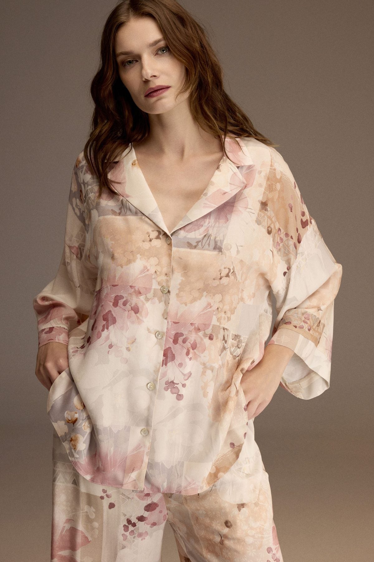 Side view of the watercolour floral viscose set — Belle Bonjour BM-1962