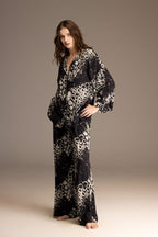 Front view of the black printed viscose pajama set — Belle Bonjour BM-1966