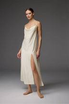 BM-1824 – Lace Robe &amp; Draped-Neck Satin Nightgown Set (2-Piece)