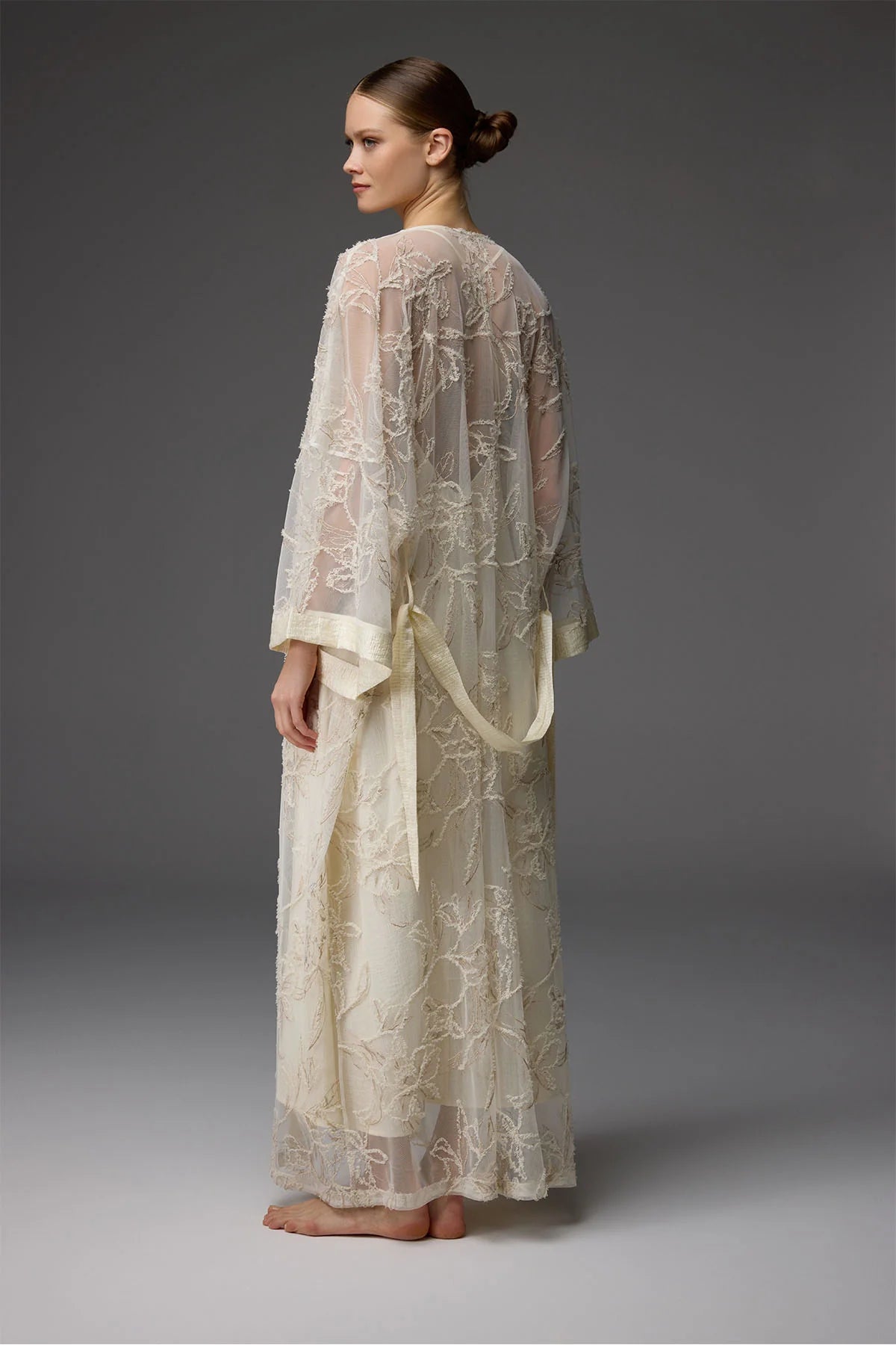 BM-1824 – Lace Robe &amp; Draped-Neck Satin Nightgown Set (2-Piece)