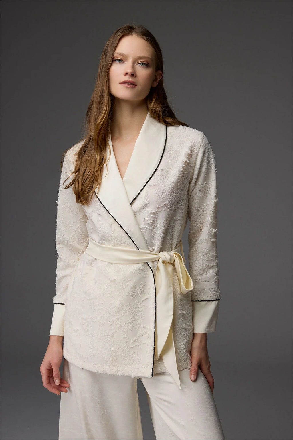 Cotton-Blend Jacquard Robe with Satin Pants – BM-1816