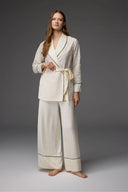 Noir Jacquard Robe and Satin Trousers BM-1816 – Luxury Nightwear Set | Belle Bonjour UAE