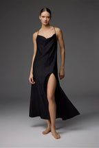BM-1824 – Lace Robe &amp; Draped-Neck Satin Nightgown Set (2-Piece)