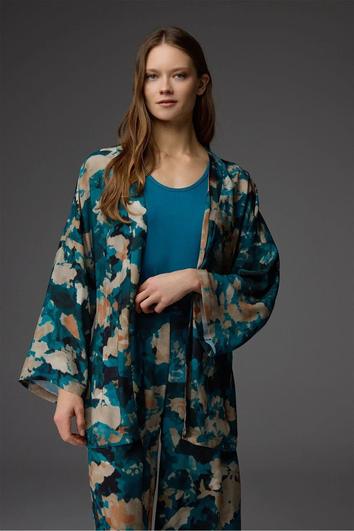 Viscose 3-Piece Robe, Bustier & Trousers BM-1846 | Belle Bonjour UAE
