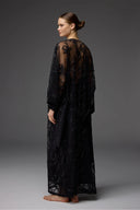 Noir Lace Robe BM-1824 – Fabric Texture Close-Up | Belle Bonjour UAE