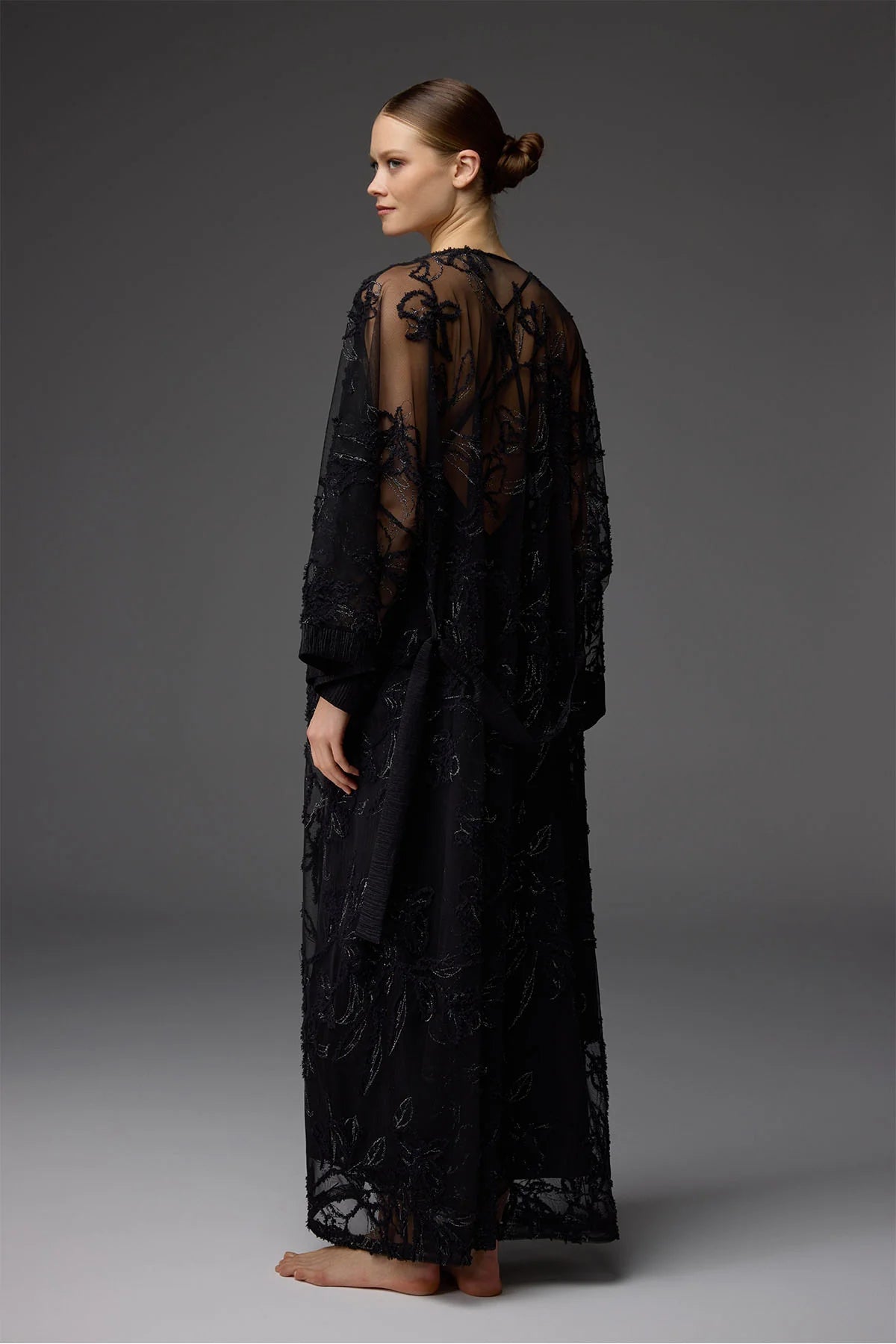 BM-1824 – Lace Robe &amp; Draped-Neck Satin Nightgown Set (2-Piece)