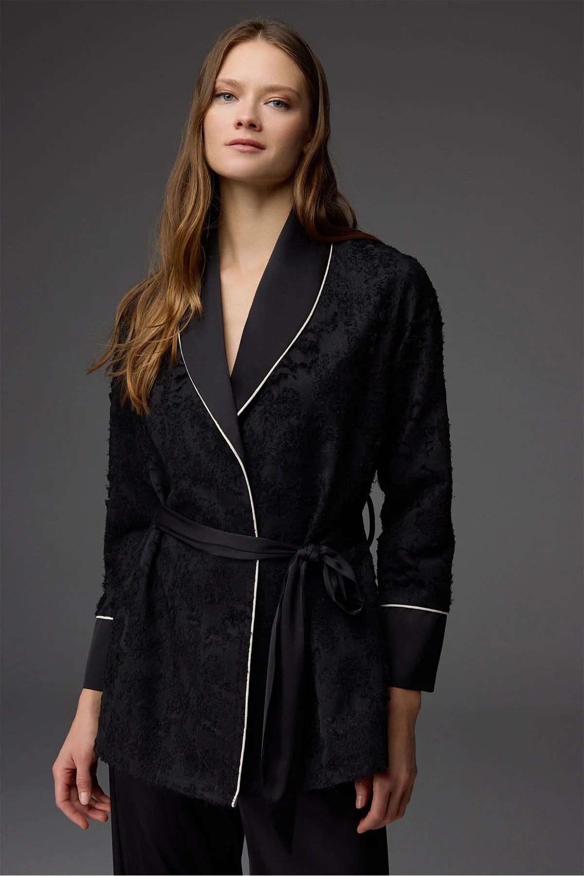 Cotton-Blend Jacquard Robe with Satin Pants – BM-1816