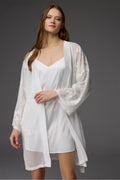 Embroidered Short Robe & Silky Satin Nightgown — BM-1829 | Belle Bonjour UAE