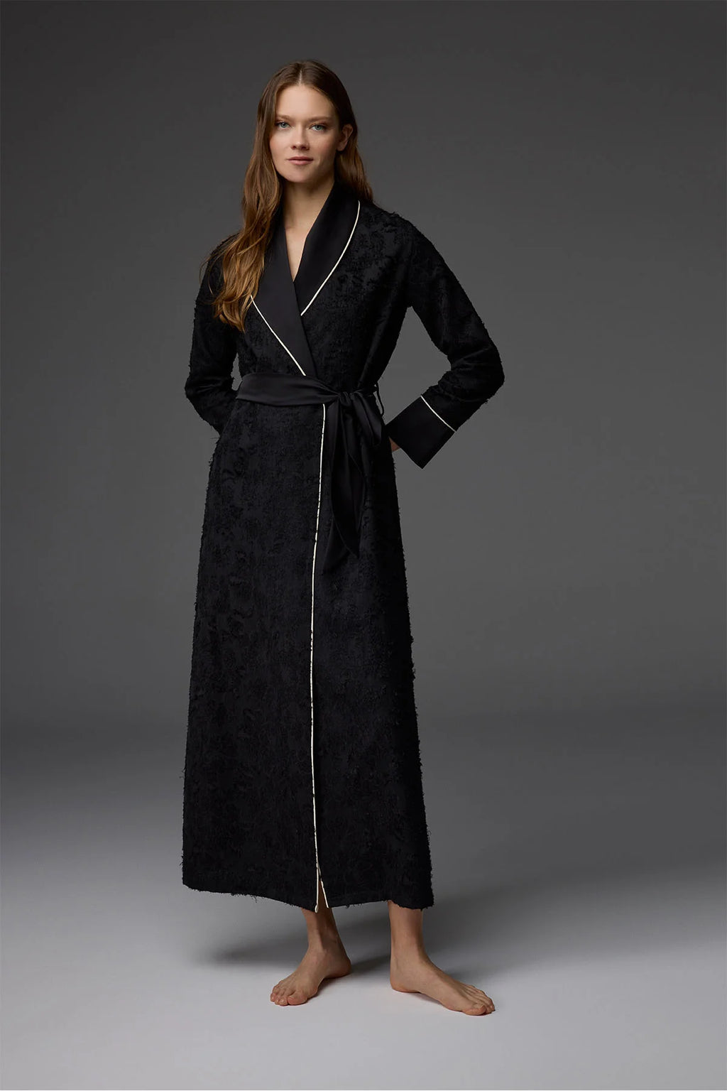 Cotton-Blend Jacquard Robe with Spaghetti-Strap Nightdress – 2-Piece Set BM-1817