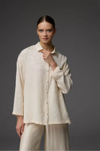 طقم مكون من قطعتين: قميص بياقة وبنطال من قماش الجاكار BM-1822