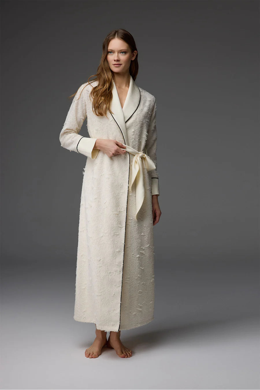 Cotton-Blend Jacquard Robe with Spaghetti-Strap Nightdress – 2-Piece Set BM-1817