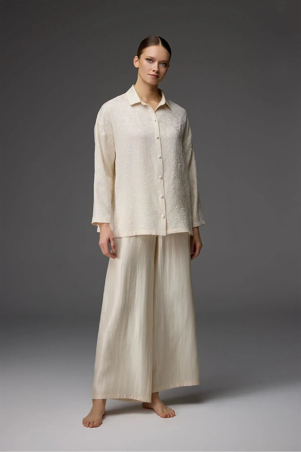 Jacquard Shirt Collar Trousers 2-Piece Set BM-1822