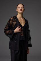 BM-1825 – Lace Dressing Gown, V-Neck Bustier & Wide-Leg Trousers (3-Piece Set)