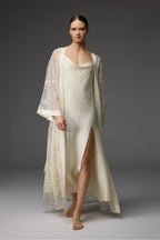 BM-1824 – Lace Robe &amp; Draped-Neck Satin Nightgown Set (2-Piece)