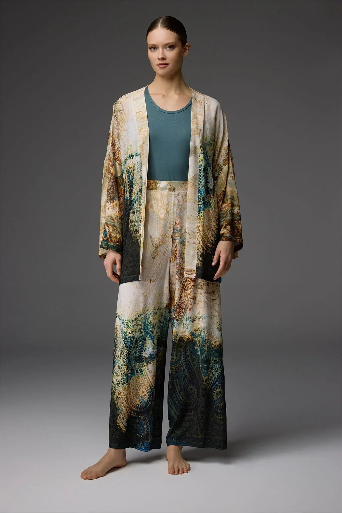 Viscose 3-Piece Set BM-1834 — Robe, Bustier & Trousers | Belle Bonjour UAE