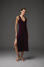 Lace-Back Satin Nightgown BM-1760 · Damson — deep plum lace back | Belle Bonjour UAE