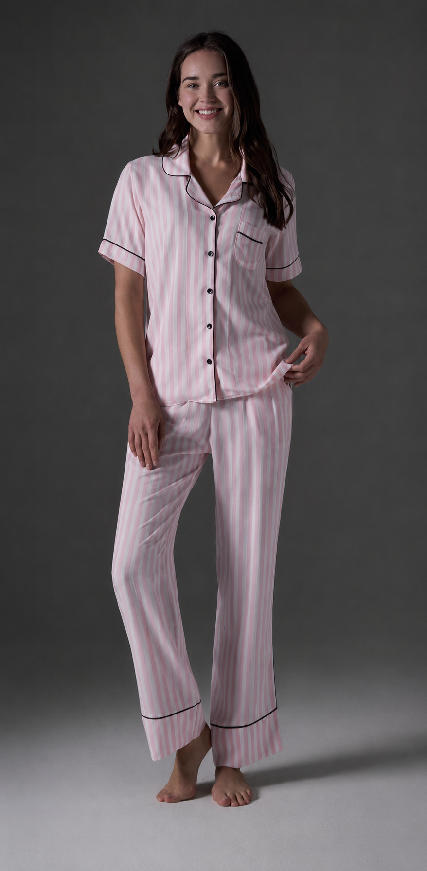 Striped Shirt Pajama Set BM-1761 · Pink — detail shot | Belle Bonjour UAE