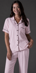 Striped Shirt Pajama Set BM-1761 · Pink — full length front view | Belle Bonjour UAE