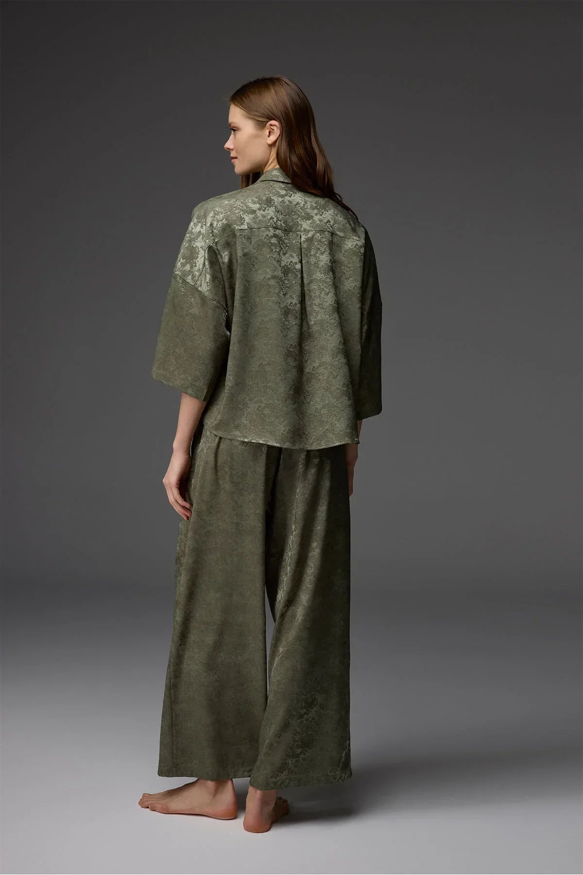 Viscose Jacquard Shirt Collar Pajama Set BM-1806