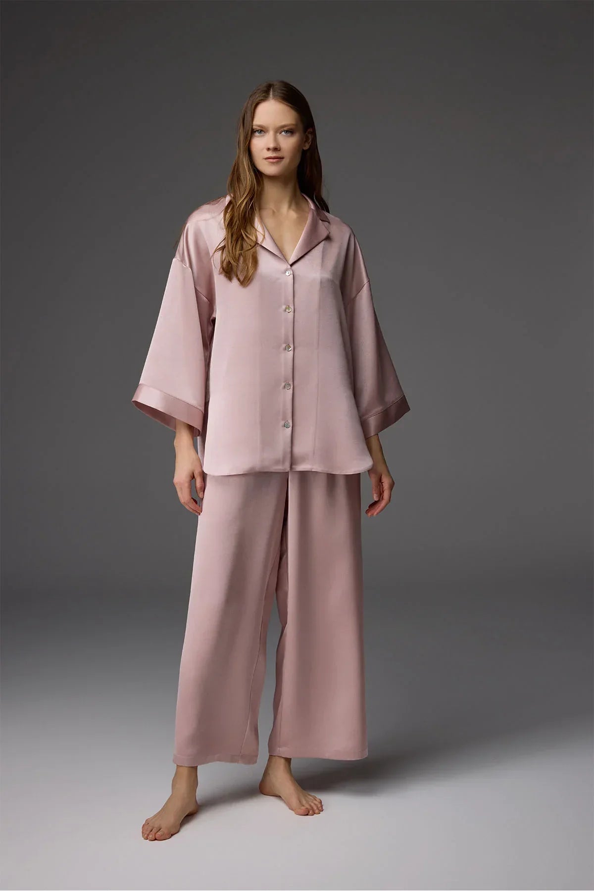 Shirt Collar Pearl Buttoned 2-Piece Pajama Set BM-1820