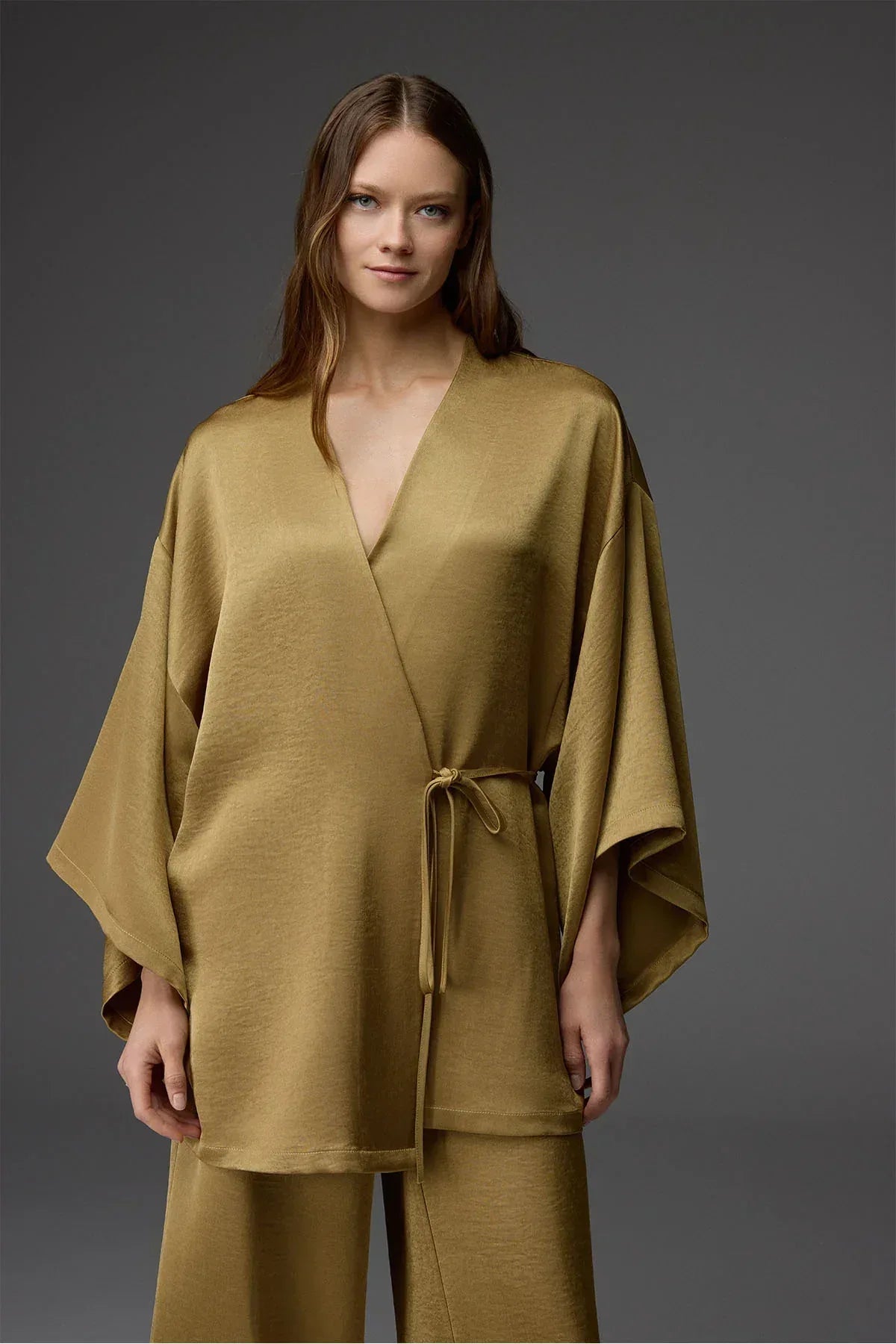 Woven Viscose Side-Tie Robe and Trousers Set BM-1812